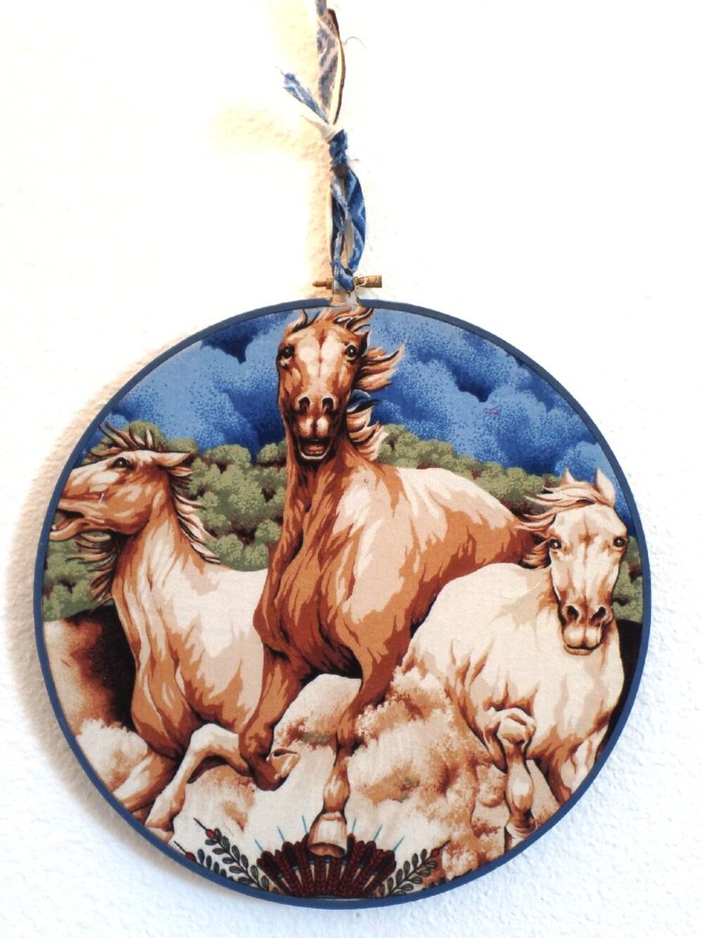 Hand Crafted Vintage BLUE Hoop Western Art Textile